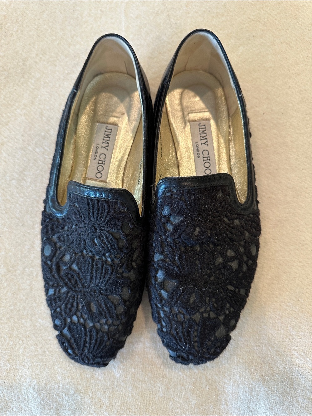 Jimmy Choo Black Wheel Nappy Leather Weekend Lace Flat Sz 36
